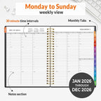 SUNEE 2026 Appointment Book, 2026 Hourly Planner 6.4"x8.3", Hourly, Weekly & Monthly Planner - from January 2026 - December 2026, Flexible Cover, Note Page, Pocket, Bookmark, Black
