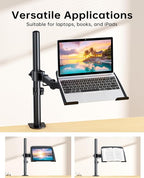 H&C(hcck&Cllassp) Laptop Desk Mount for 11"-17" Notebook, Fully Adjustable with Tilt, Swivel, Rotation, Extension, Single Laptop Arm with Vented Tray, C-clamp, Black