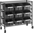 Seville Classics Heavy Duty NSF Bin Rack Solid Steel Wire Shelving Storage Unit, Patented Organizer for Garage, Warehouse, Office, Restaurant, Classroom, Kitchen, Graphite, 4-Tier includes 9 Bins