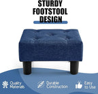 BRIAN & DANY Small Foot Stool, Linen Foot Stools with Legs, Stable Small Footstool for Living Room, Blue