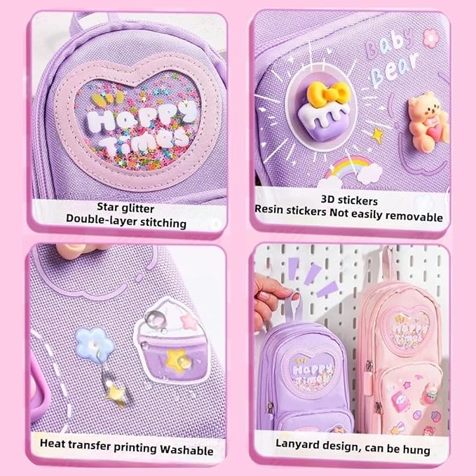 Large Capacity Kawaii Purple Pencil Case - Cute 3-Compartment Stationery Organizer for School Supplies, Office, and Travel | Ideal Gift for Students, Artists, and Art Lovers, Holds 50 Pens or Pencils