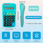 18 Pack Pocket Calculator Bulk: 8 Digit Hand Held Basic Calculator Small Solar Battery Dual Power Mini Calculators for Classroom Students Desktop School Home Office (Multicolor, 18 Pcs)