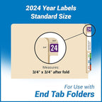 2024 Year Labels, Doctor Stuff 2024 Chart Stickers, Purple Color Coded, S & W/Acme Style, USA Made Year Stickers for End Tab File Folders, 500/Roll, 1 Roll, 3/4" x 1-1/2"