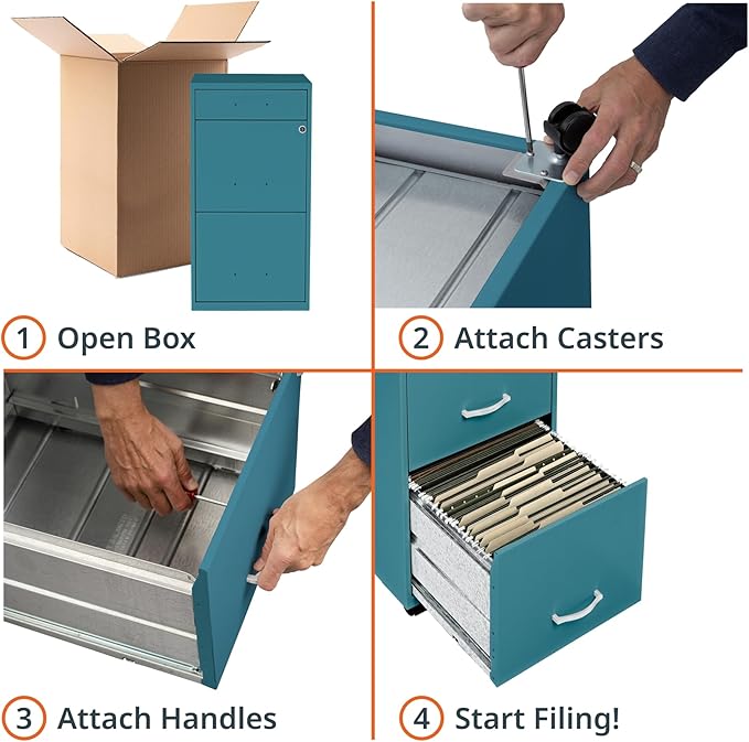 Lorell LYS SOHO Box/File/File Teal Mobile Cabinet, 3 Drawer