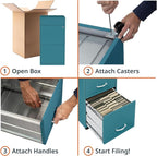 Lorell LYS SOHO Box/File/File Teal Mobile Cabinet, 3 Drawer