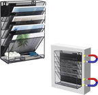 EASEPRES Magnetic File Organizer Mesh 6-Tier, Hanging Wall Mount File Organizer Vertical Holder Rack for Office Home, Black