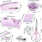 Purple Office Desk Accessories,Purple Office Supplies Set,Stapler and Tape Dispenser Set,Tape,Staple Remover, Staples,Paper Clips,Scissor,Sticky Note and Desk Drawer Organizer