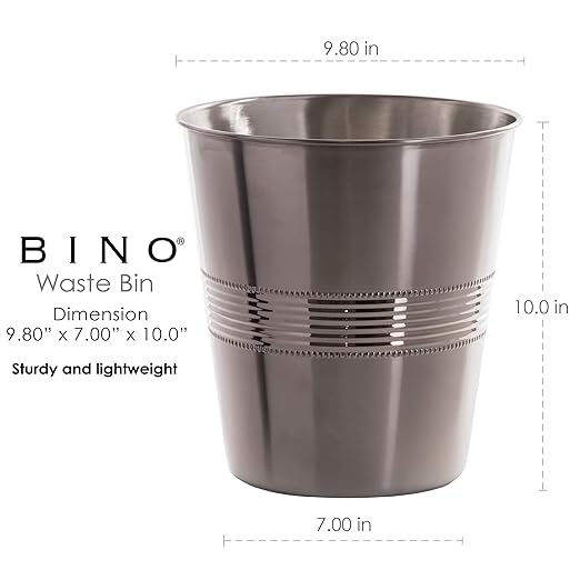 BINO Metal Waste Basket for Home, Office, Bathroom, Dorm, Kitchen and More | Trash Can Bin for Bedroom | Desk Trash Can | Home Essentials