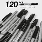 INTUNO Permanent Markers, 120 Count Black, Fine tip, Oil-Based Permanent Markers, Waterproof and Fade-Resistant, for Paper, Wood, Metal, Glass and More