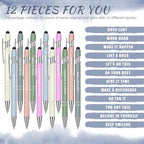 Zonon 12 Pcs Inspirational Pens Bulk Funny Ballpoint Pen with Stylus Tip Motivational Gifts for Valentine's Day Teacher Coworkers Nurse School Office Supplies(Morandi,Boss Lady)