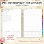 SUNEE 2026-2027 Planner - 24 Months (Jan 2026 - Dec 2027) - 7"x10" Monthly Spreads & Yearly Planner, Wildflowers