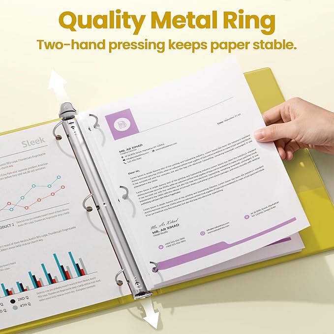 SUNEE 3 Ring Binder 2 Inch 1 Pack, Clear View Binder Three Ring PVC-Free (Fit 8.5x11 Inches) for School or Office Supplies, Yellow