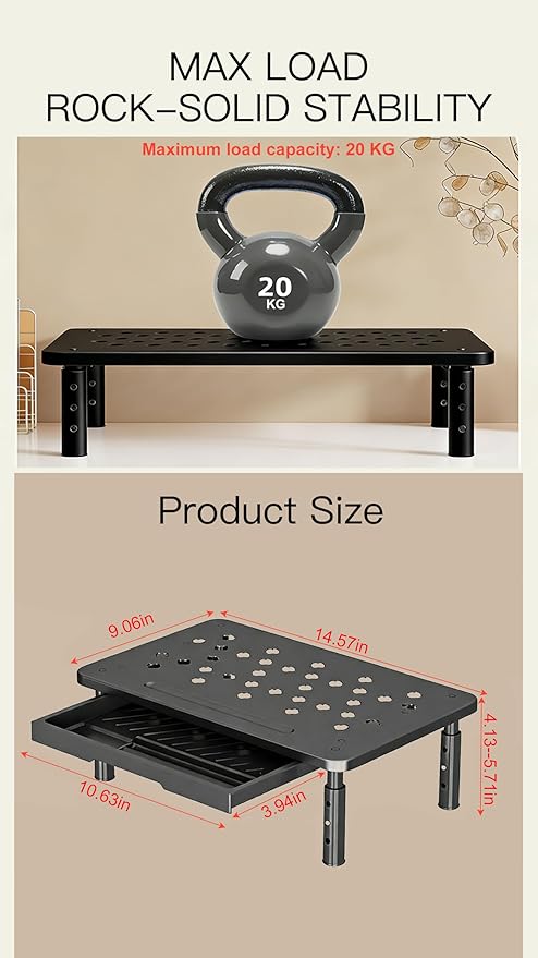 PLENTY MORE Adjustable Ergonomic Monitor Stand with Spacious Storage Shelf - Heavy-Duty Steel for Home Office & Gaming, Reduces Neck/Back Strain, Elevates Screens to Eye Level