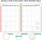 2026 Planner - Planner 2026 from January 2026 - December 2026, Weekly & Monthly Planner Spiral Bound with 12 Monthly Tabs, Inner Pocket, 6.4" x 8.5", Pink-E