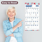CRANBURY Large Print Wall Calendar 2026, 12x23" Open, 12 Months Floral Designs, Use Jan to Dec 2026, Big Numbers, Big Grid, Low Vision Calendar, Non-Glossy Paper for Easy Writing, Includes Planner Stickers