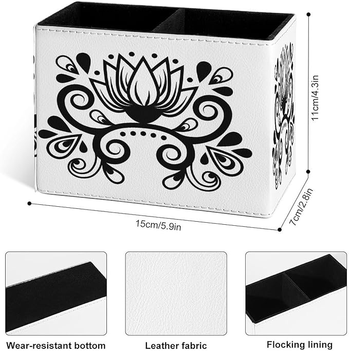 Famame Abstract Floral Ethnic Ornament Pencil Holder for Desk, Leather Desktop Container Pen Cup Storage Study Table Pen Organizer Makeup Brush Holder for Classroom Office Home