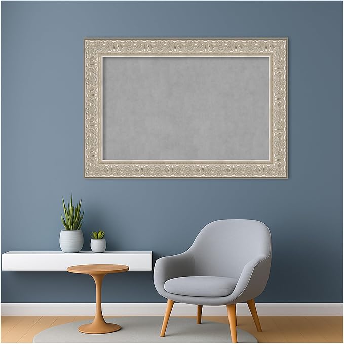 Amanti Art Silver Framed Magnetic Board 27x39 Large Vision Board for use with Magnets, 100% Metal Sheet to Display Items as Office Decor or for Home Organization in mudroom, Kitchen or Kids Room