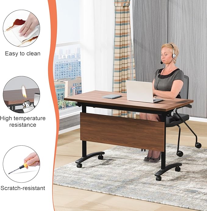 Conference Table,55.1''Folding Conference Room Table for 4-12 People,Mobile Flip Top MeetingTraining Table with Different Coulor and Styles for Offices, Classrooms,Meeting Room (4, 61''D)