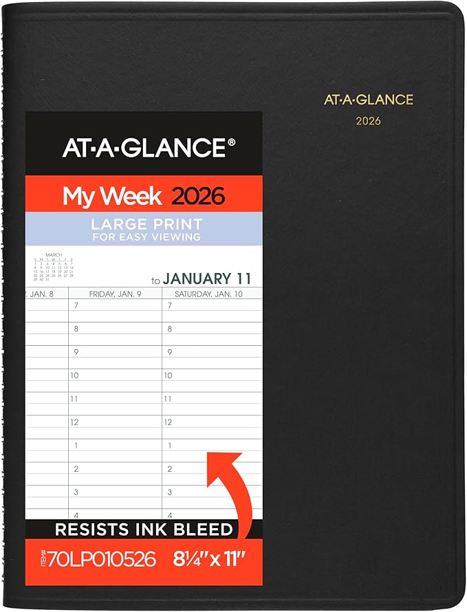 AT-A-GLANCE 2026 Appointment Book Planner, Weekly, 8-1/4" x 11", Large, Easy Viewing Large Print, Black (70LP010526)