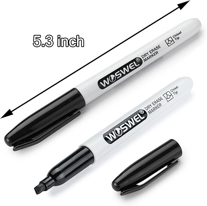 WOSWEL Dry Erase Markers Bulk, 144 Pack Black Chisel Tip Whiteboard Markers, Low Odor Dry Erase Markers for School Office Home