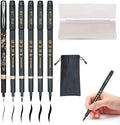 Rilanmit Hand Lettering Pens, Refillable Calligraphy Pens Brush Marker Pens Set Black, 4 Size for Writing, Painting, Drawing, Pack of 6