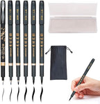 Rilanmit Hand Lettering Pens, Refillable Calligraphy Pens Brush Marker Pens Set Black, 4 Size for Writing, Painting, Drawing, Pack of 6