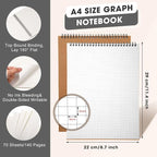 Engrowtic 2 Pack Top Spiral Graph Paper Notebooks 8.7 X11.4 Inch A4 Grid Paper Notepad 70 Sheet Memo Steno Pad for Engineering Writing Sketching Drawing School Office Supplies (Kraft)
