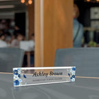 Signs ByLITA Floral Pattern Customized Nameplate | Indigo Blooms Personalized Full Color Acrylic Desk Sign