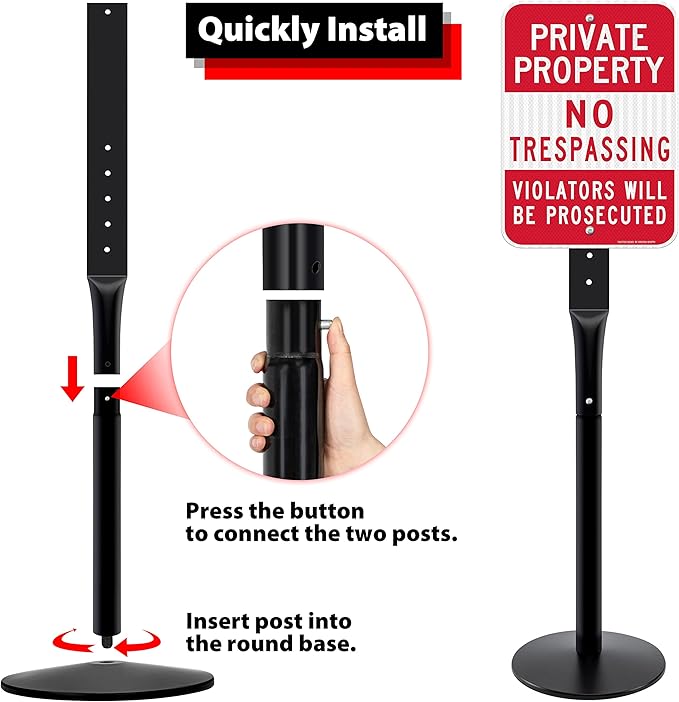 VAIIGO Heavy Duty Parking Sign Base Cast Iron 48" Parking Sign Post, Heavy Duty Cast Iron Sign Holder Base, Movable Sign Stand Suitable for Hanging Warning, Notice, Guiding Sign Display Stand (Black)