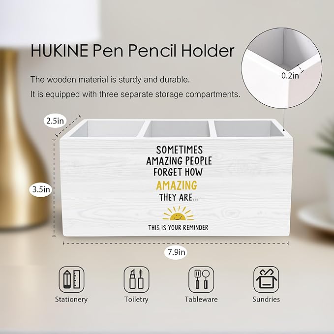 HUKINE Thank You Gifts Pen Holder for Desk Decoration, Sometimes Amazing People Forget Wooden Box Sign Pencil Holder Organizer for Home Office Desk Accessories, Appreciation Gifts for Coworkers