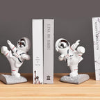 Kakizzy White Book Ends for Kids, Upgraded Astronaut Bookends Resin Spaceman Book Holders for Shelves Sturdy Book Stopper Book Ends to Hold Books Unique Outer Space Book Shelf Ends(F2-Silver Color)