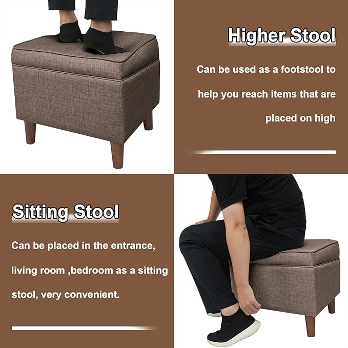 FAGAGA Storage Ottoman with Adjustable Cover, Soft Step Stool, Footrest and Seat, Ottoman Foot Rest for Living Room, Bedroom, Dorm, Brown