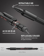 Nicpro 0.5 mm Mechanical Pencil Set with Case, 3PCS MP2000 Metal Artist Mechanical Pencil With 6 Tube HB Lead Refills, Eraser, Weatherproof Barrel for Outdoor Writing Drafting Drawing Sketching