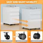 AFAIF 3 Drawer Mobile File Cabinet with Lock, Rolling File Cabinets for Home Office, Under Desk Small File Caninet on wheels, Metal Vertical White Filing Cabnet for Legal/Letter/A4 - Assembly Required