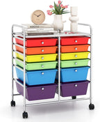 LDAILY 12 Drawer Rolling Storage Cart, Craft Cart Organizer on Wheels w/Metal Frame, Large Capacity & Smooth Drawer, Rolling Cart w/Drawers for Classroom, Office