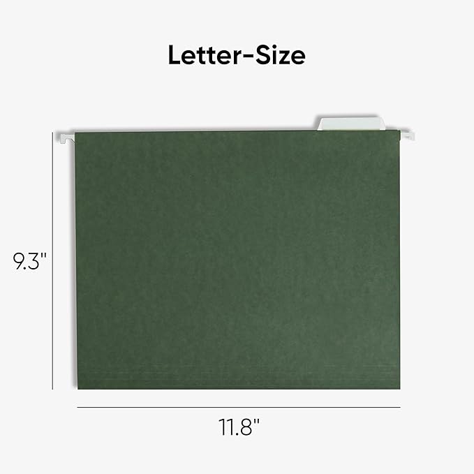Smead Hanging File Folder, 1/5-Cut Adjustable Tab, Letter Size, Standard Green, Hanging Folders for Filing Cabinets, File Organizer Folder, 50 Count