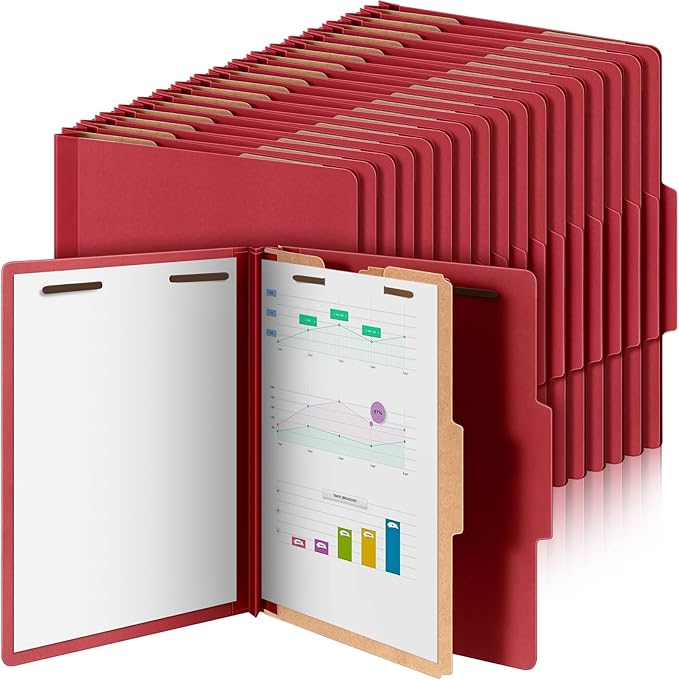 Skyygemm 36 Pcs Classification Folders Letter Size, 1 Divider Pressboard File Folder with Fasteners, Expanding File Organizer Bulk for School Teachers, Office Employee, Coworker, Staff (Red)
