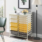 GLACER 15 Drawers Rolling Cart, Storage Cart with w/Removable Drawers & Steel Frame, Multipurpose Organizer Cart w/Sleek Handle, Utility Cart on Lockable Wheels for Home, School, Office (Yellow)