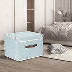 TYEERS Collapsible Storage Boxes, Washable Fabric Storage Bins with Lids, 14.9x9.8x9.8 inches, 3 Pack, Aqua Spring