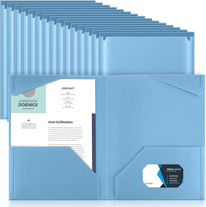 Henoyso 36 Pcs Plastic Folders with Clear Front Pockets Heavy Duty File Folders with 2 Pockets and Card Slot for Student Communication School Office Presentation Report (Dusty Blue)