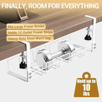 JETONN Under Desk Cable Management Tray, 15.7'' Metal Wire Organizer with Clamp, No Drill Desk Cord Rack for Cable Management, Computer Wire Organizer for Office and Home, Sturdy & Scratch-Free