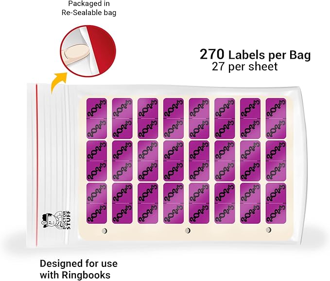 2023 Year Stickers, Doctor Stuff 2023 Chart Labels, Ringbook Sheets, Purple/Black Colored, Jeter Style, USA Made Year Stickers for End Tab File Folders, 270/Package, 3/4" x 1-1/2"