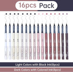 FUNFULL 16pcs Quick Dry Coffee Ink Rollerball Pens, 0.5mm Fine Point Colored Ink Gel Rubber Finish Smooth Writing Pens, Gifts for Women, Students, Teachers, Employees