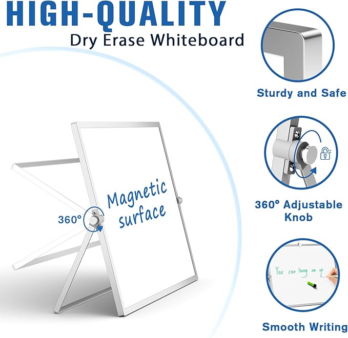Grtard Dry Erase Magnetic White Board, 16''x12'' Double-Sided Desktop Whiteboard with Stand, Portable Small Whiteboard Set, Dry Erase Board for to-Do Lists, Planning & Office, Home
