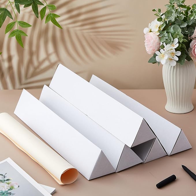 Tatuo Pack of 50 Triangle Mailing Tubes 18.25 L x 3 w x 3 h Corrugated Cardboard Tubes, Oyster White, for Protecting, Shipping, Mailing and Storage of Blueprints, Artwork, Crafts, Long Art Holder