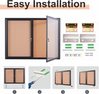 48x36 Inch Lockable Enclosed Bulletin Board, Weather-Resistant Outdoor Noticeboard with 2 Locking Doors, Wall-Mounted Black Aluminum Frame & Cork Presentation Board