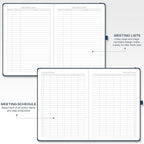 EMSHOI Meeting Notebook for Work with Sticky Tabs - 240 Pages, A4 Size Project Planner, PU Leather Meeting Agenda/Minutes Organizer for Women Men, Note Taking, Office & Business, 8.3"x11.7", Blue