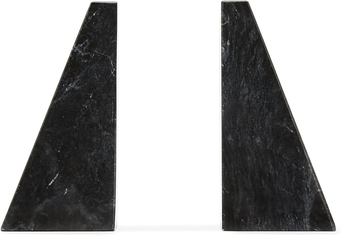 Fox Run Triangular 100% Natural Polished Black Marble Bookends 4 x 3 x 6 inches