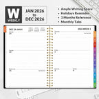 SUNEE 2026 Weekly and Monthly Planner - from January 2026 - December 2026, Daily Agenda Planner with Monthly Tab, Flexible Cover, Note Pages, Pockets, Bookmark, Spiral Binding, Black, 6.4" x 8.3"
