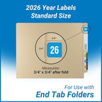 2026 Year Labels, Doctor Stuff 2026 Chart Stickers, Light Blue/White Color Coded, Reynolds & Reynolds Style, USA Made Year Stickers for End Tab File Folders, 500/Roll, 1 Roll, 3/4" x 1-1/2"